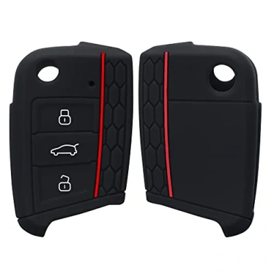 Afbeelding van kwmobile autosleutel hoesje geschikt voor VW Golf 7 MK7 3 knops hoes Siliconen behuizing Auto sleutel case met honingraat Sleuteletui in zwart