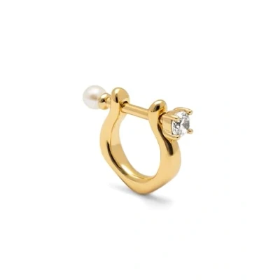 Afbeelding van SINGULARU Unieke Parel en Spark Oorbellen. Messing met 18K Goud Plating. Sieraden voor Vrouwen., Eén maat, Messing, Geen edelsteen