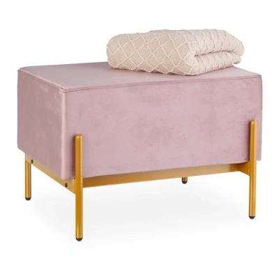 Afbeelding van Relaxdays zitbank fluweel met metalen poten slaapkamer 40 x 60 43 cm halbank roze