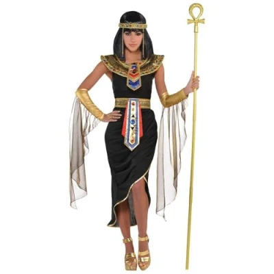 Afbeelding van amscan 847818 55 Egyptisch koninginnenkostuum met hoofdtooi voor volwassenen, grote maat, 46 20 1 stuk, niet effen, 48