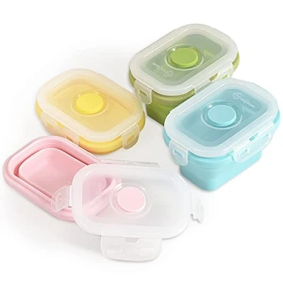 Afbeelding van Cozihom Opvouwbare voedselopslagcontainer van siliconen met clipdeksel, stapelbaar, ruimtebesparend, BPA vrij, 150 ml, 4 verpakkingen