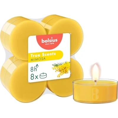 Afbeelding van Bolsius True Scents Maxi Geurtheelichten 8 stuks per verpakking Clear cup Mimosa