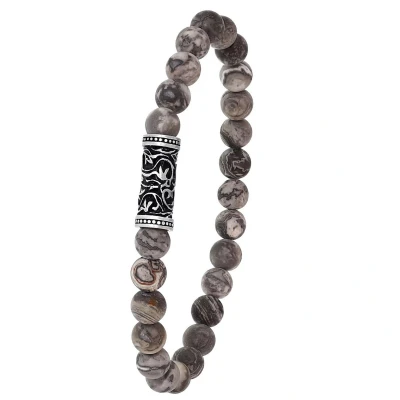 Afbeelding van Lucardi Heren Armband met jasper stenen Staal Vaderdag Cadeau 21 cm Zilverkleurig
