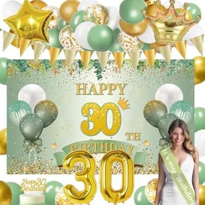 Afbeelding van 30e verjaardag feestdecoratieset voor mannen en vrouwen, met &quot;Happy 30th Birthday&quot; banner, folieballon in de vorm van een cijfer 30, sjaal verjaardag,