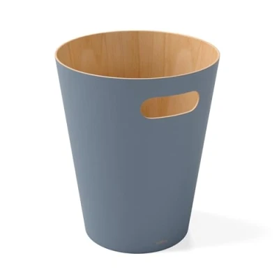 Afbeelding van Umbra Tweekleurige houten afvalemmer voor kantoor, badkamer, woonkamer en meer, hout, leisteenblauw, 7,5 liter