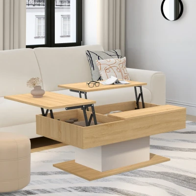 Afbeelding van EDEN salontafel in hout en wit met 2 opklapbare bladen
