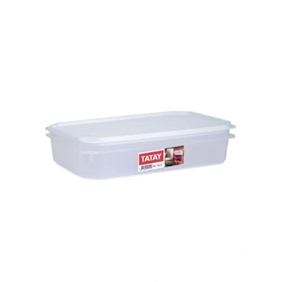 Afbeelding van TATAY Luchtdichte voedselcontainer, inhoud 2,1 liter, flexibel drukdeksel, BPA vrij, magnetron en vaatwasmachinebestendig, wit, afmetingen: 28,5 x 18,5 6 cm