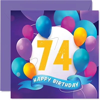 Afbeelding van Stuff4 Verjaardagskaart 74 jaar voor mannen en vrouwen Ballonfeest Verjaardagskaarten mannen, vrouwen, mama, papa, tante, oom, opa, oma, 145 mm x
