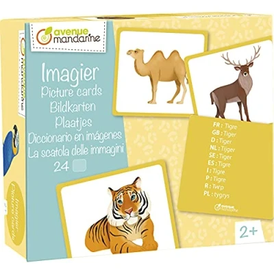Afbeelding van AVENUE MANDARINE JE528C een educatief spel met 24 meertalige kaarten (10 talen) vanaf 2 jaar IMAGIER wilde dieren
