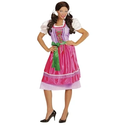Afbeelding van Dirndl kostuum dame groen/roze Maatkeuze: Maat L
