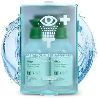 Afbeelding van Oogspoeling met 2 x 500 ml flessen zoutoplossing en wandhouder Oogdouche Oogwasstation Steriele oplossing NaCl 0,9 Eye Wash