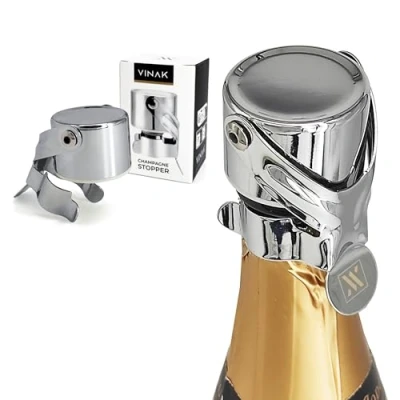 Afbeelding van VINAK Champagnesluiting van verchroomd roestvrij staal Geldig voor alle soorten champagne en wijnflessen Luchtdichte sluiting behoudt eigenschappen