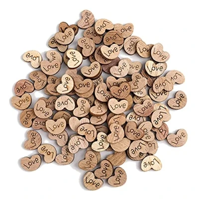 Afbeelding van TSKDKIT 500 stuks kleine houten hartjes Tafeldecoratie Mini harten Om te knutselen, natuurlijke schijven Hart voor fotolijst Ambachtelijke decoratie