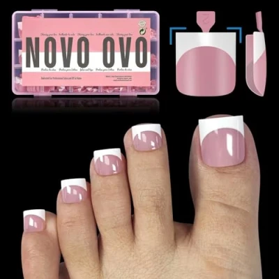 Afbeelding van NOVO OVO 240 stuks voorontworpen vierkante press teennagels van zachte gel, bessenroze, primer en basislaag, volledige afdekking acryl om te knutselen, 15 maten