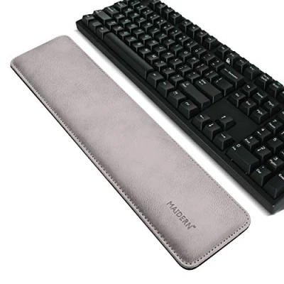 Afbeelding van MAIDERN Ergonomische polssteun voor toetsenbord met traagschuim, 16,5 x 3,7 inch van PU leer, gaming toetsenbord, polssteun, computer (rookgrijs)