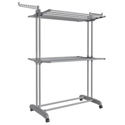 Afbeelding van SONGMICS Droogrek, beweegbaar droogrek met 3 niveaus, wieltjes, opvouwbaar, 63,5 x 128 148 cm, grote capaciteit, voor binnen en buiten, duifgrijs, LLR702G01