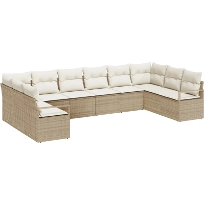 Afbeelding van vidaXL 10 delige tuinbankset met kussens beige poly rattan, 2 zits tuinbank opslag en rattan