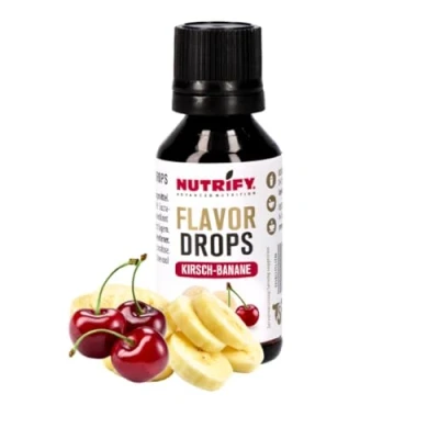 Afbeelding van NUTRIFY Flavor Drops Cherry Banaan 30 ml, calorievrije aromadruppels, meer smaak in eten en drinken, suikervrij, vetvrij, veganistisch, zonder kunstmatige kleurstoffen