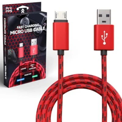 Afbeelding van ProFPS Gaming Snellader 3 Meter Micro USB Oplader Rood/Zwart Nylon Gevlochten Oplaadkabel A naar Datakabel eSports Accessoires