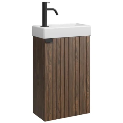 Afbeelding van Badplaats Toiletmeubel Bosco 40 x 22 cm Walnoot Fonteinmeubel met Wastafel