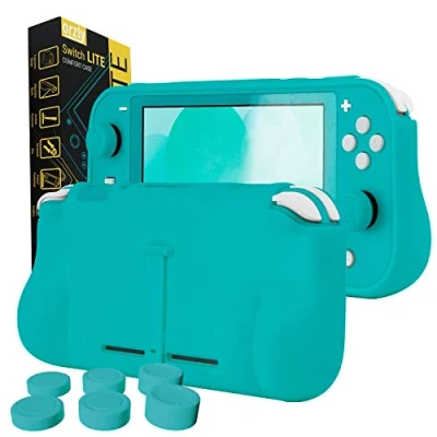 Afbeelding van Orzly beschermhoes voor Switch Lite Comfort Grip Case, de achterkant van console met gevoerde handgrepen en geïntegreerde standaard, inclusief duimgrepen blauw