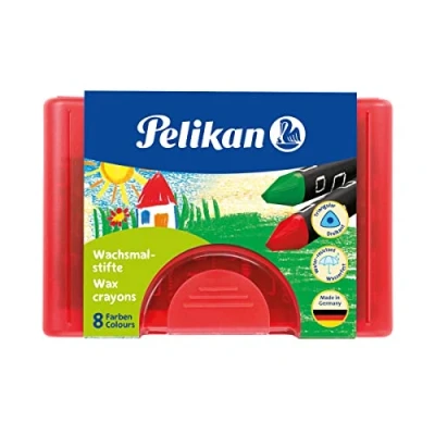 Image de PELIKAN crayon de cire épais 665/8 D, triangulaire, résistant à l&#039;eau, sans douille, en d&#039;abeille, avec grattoir, contenu: 8 pièces dans un étui plastiq