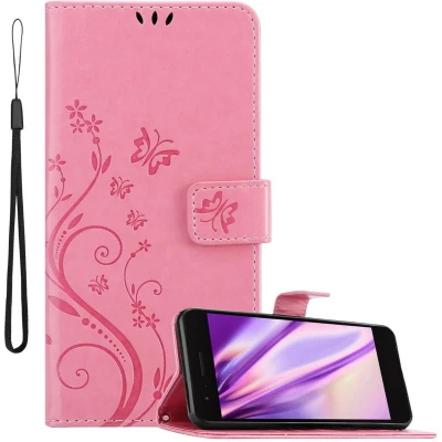 Afbeelding van Cadorabo Hoesje geschikt voor LG K8 2018 / K9 in BLOEMEN ROZE Beschermhoes bloemmotief met magnetische sluiting, standfunctie en kaartsleuven Book Case Cover Etui