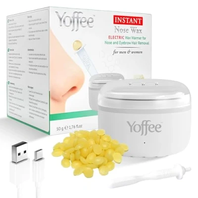 Afbeelding van Yoffee Instant Nose Wax Elektrische waxverwarmer voor het verwijderen van neus en wenkbrauwhaar, met 50 g natuurlijke bijenwas, 6 kunststof applicatoren, USB type C kabel, snel opwarmen
