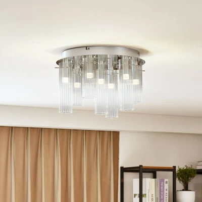 Afbeelding van Lucande LED plafondlamp met dimmer 5lichts Glas, aluminium H: 26.5 cm rookgrijs, zilver Inclusief lichtbronnen