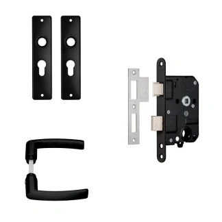 Afbeelding van Deurbeslag set AXA Edge 55 mm (Deurklinken met schild, Cilinderslot, Aluminium, Zwart)