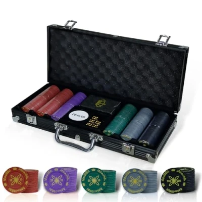 Afbeelding van CCLIFE Professionele pokerset, 300 delig, met pokerkoffer, dealer button, pokerchips, speelkleed.