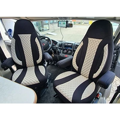 Afbeelding van BREMER SITZBEZÜGE WPL410 Set van 2 stoelhoezen geschikt voor Ducato Weinsberg Adria Dethleffs camper accessoires hoezen armleuningen, beige
