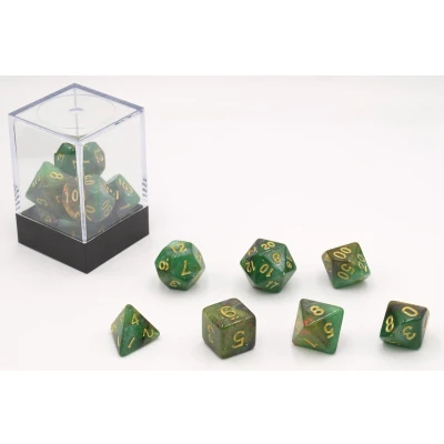 Afbeelding van Dobbelstenen Stardust Groen/Amber 7set