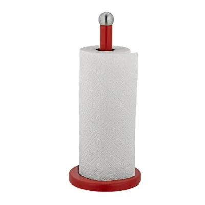 Afbeelding van Relaxdays keukenrolhouder rvs staande rolhouder rood keukenpapierhouder aanrecht
