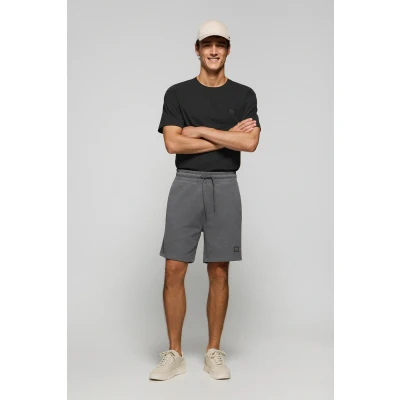 Afbeelding van Polo Club Heren Zwartgrijze Bermuda &#039;Jonas&#039; Van Katoen Met Rubberen Patch In Keperstof, Relaxed Fit. S