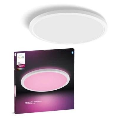 Afbeelding van Philips Hue Devote Smart LED paneel, White and Color Ambiance, rond, 43 cm, 23 W, 2900 lumen, wit frame voor binnenverlichting, plafond, woonkamer, keuken, hal