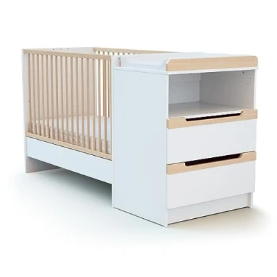 Afbeelding van AT4 Combinatie wieg en ledikant CARROUSEL in hout Wit Beuken 60 x 120 cm