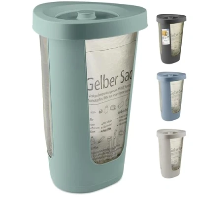 Afbeelding van Rotho Fabu Afvalzakhouder gele zak met deksel, kunststof (gerecycled PP), groen, (40,0 x 40,0 62,1 cm)