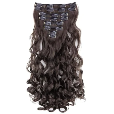 Afbeelding van CAISHA XXL 35 cm 8 delige set Clip In Extensions Haarstukje Volumineus Golvend Bruin CES104 1