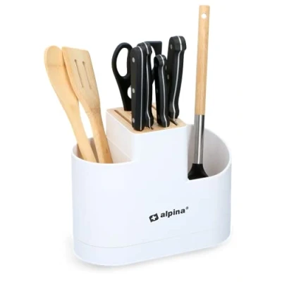 Afbeelding van alpina Messenblok en Keukengerei Houder Keuken Organizers Kunststof/ Bamboe Wit