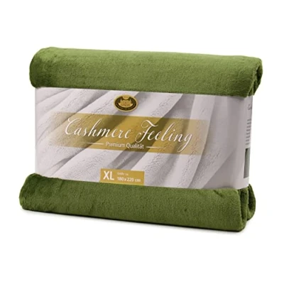 Afbeelding van Plaid bedsprei 100 % polyester donkergroen Cashmere feeling zacht en glanzend 180 x 220 cm