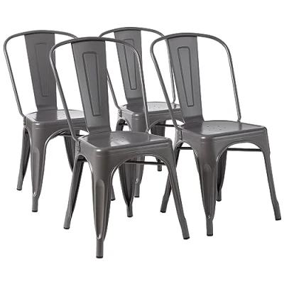 Afbeelding van Amazon Basics Eetkamerstoelen van metaal, donkergrijs, 51 x 43 85 cm (l b h), 4 stuks