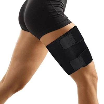 Afbeelding van supregear Dijondersteuning, verstelbare neopreen compressiemantel voor dijen, beenwarmers en quadriceps, ademend antislip, vrouwen mannen, zwart, L