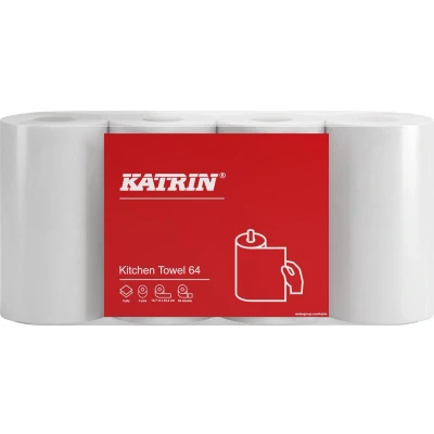 Afbeelding van Katrin keukenpapier, 2 laags, 64 vel per rol, pak van 4 rollen