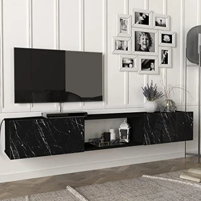 Afbeelding van Tv meubel Paltamo zwevend 180x31x29,5 cm marmer zwart
