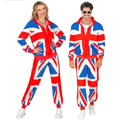 Afbeelding van W WIDMANN Trainingspak United Kingdom jaren 80 outfit joggingpak Britse vlag carnavalskostuum