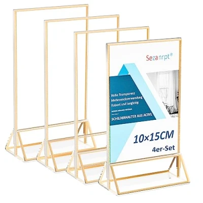 Afbeelding van Sezanrpt Set van 4 tafelnummers acryl voor bruiloft, 10 x 15 cm, verticaal, acryl, goud, transparante menuhouder tafelblad, restaurant, detailhandel