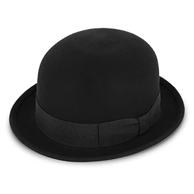 Afbeelding van fiebig Meloen met grosgrain lint 100% wollen vilten bowlerhoed voor dames en heren Klassieke wolvilten hoed gemaakt in Italië, zwart.