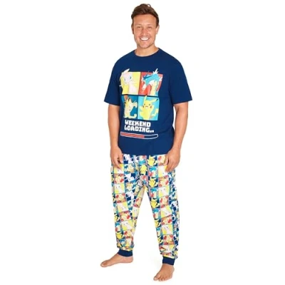 Afbeelding van Pokemon Humoristische pyjamaset voor heren, volwassen maten S 3XL, cadeau Geek Pikachu Charizard Ronflex, Navy/Multi