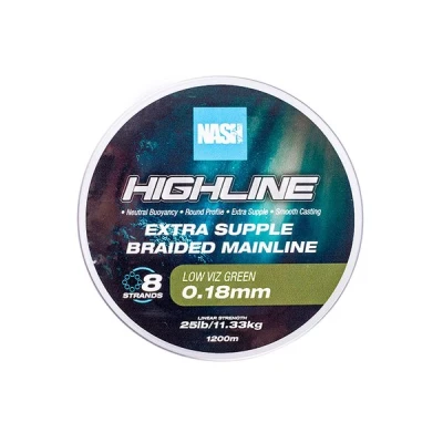 Afbeelding van Nash TT Highline Floating Braid Green Gevlochten lijn 25lb/0.18mm (1200m)